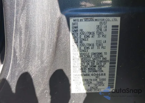2008 Nissan Frontier Se z USA, uszkodzony, nr VIN 1N6AD07W88C404688